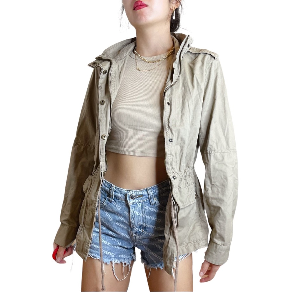Love Tree Tan Longsleeve 100% Cotton Anorak Utility Jacket Size M
